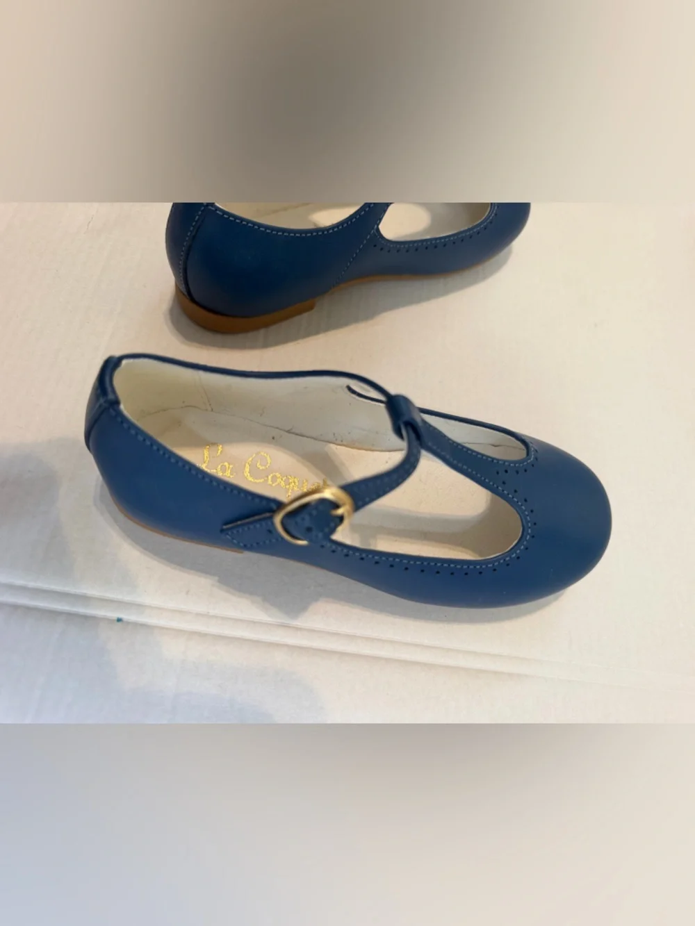 La Coqueta Cobalt Blue Leather T-Bar Mary Jane Shoes EU 27 US 10